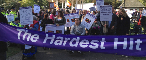 Photo of Hardest Hit campaigners protesting in Norwich, October 2011